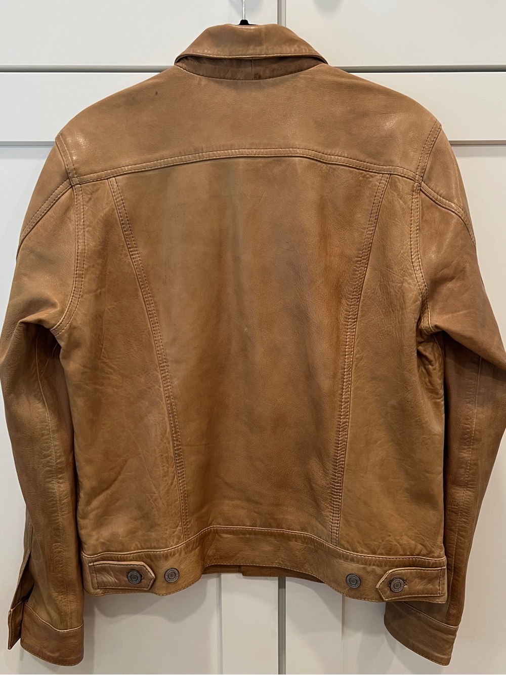 LUCKY BRAND LEATHER TRUCKER JACKET, SIZE M. - Picture 10 of 16